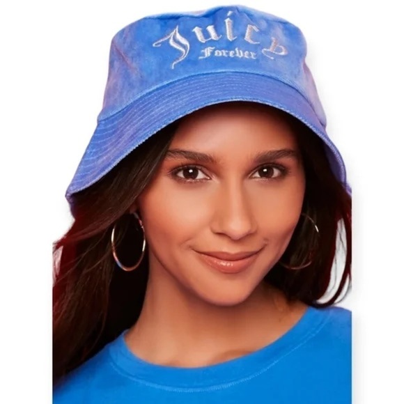 JUICY COUTURE X FOREVER 21 Y2K Blue Velour Bucket Hat NWT - Picture 2 of 5